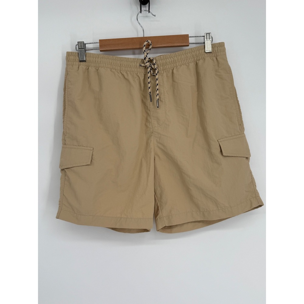 Original Use Mens Tan Nylon Cargo Shorts Elastic Waist Drawstring Khaki Sz M